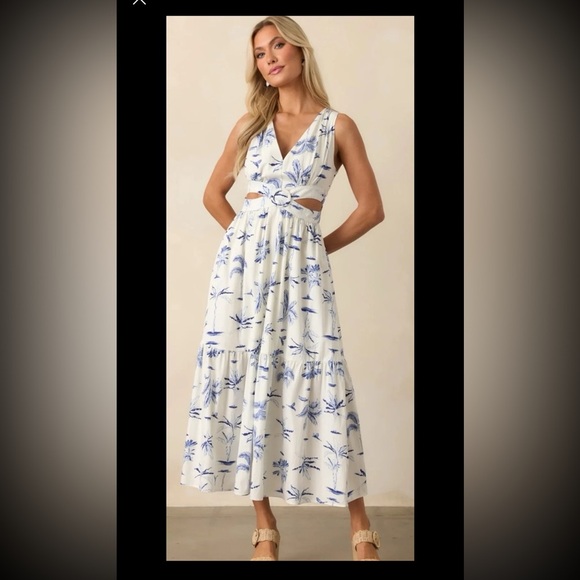 NWT Dress Forum CALLIE BLUE PALM TREE PRINT COTTON CUT-OUT MAXI DRESS 
sz Large - Picture 1 of 12